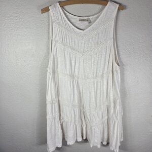 LOGO Layers Lori Goldstein White XL Tunic Tank Top Lace Detail V-Neck Sleeveless
